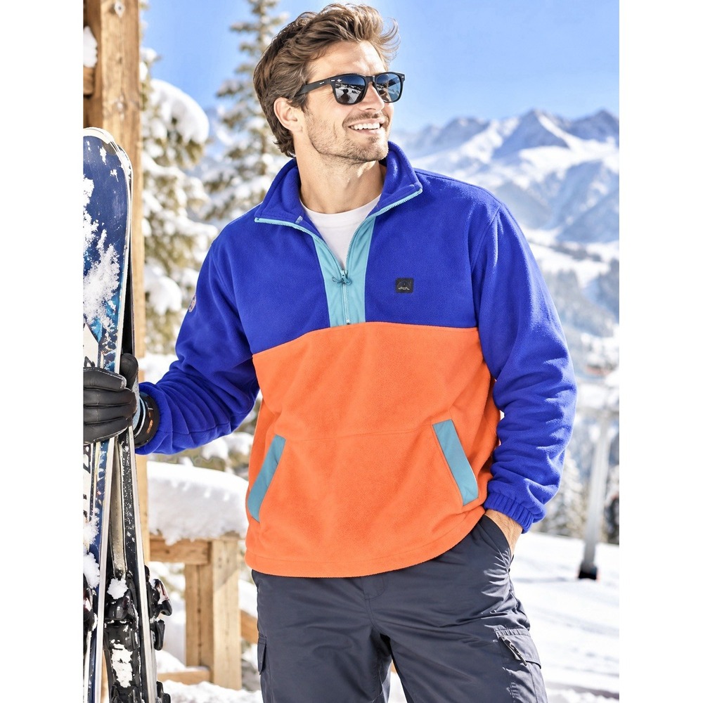 Billabong Men's Fleece M Pullover Sweater Blue Orange Teal 1/4 Zip Ski Skater